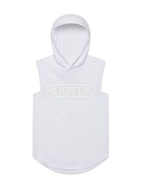 White Sleeveless Hooded Tank Top with 'BATTLE' Chest Logo - SH13